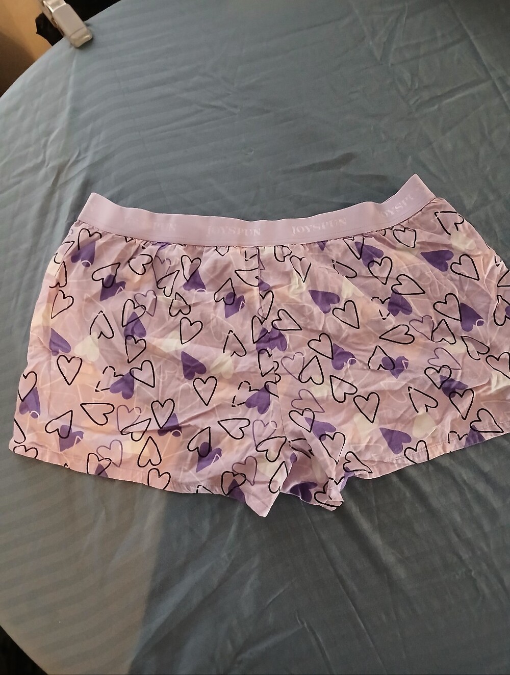 Women's JOYSPUN Size XL 16-18 LAVENDER WITH HEARTS  ELASTIC WAIST PJ SHORTS